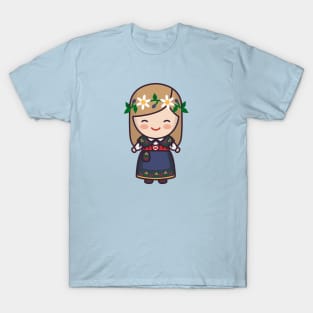 Cute Swedish Village Girl in Traditional Clothing Cartoon T-Shirt